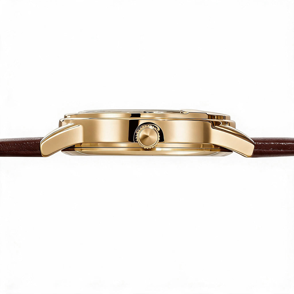 JeenMata Women's Vintage Gold & Brown Watch - Crystal Bezel Gold Case, Deep Brown Dial, Water Resistant Leatherette Wrist Watch