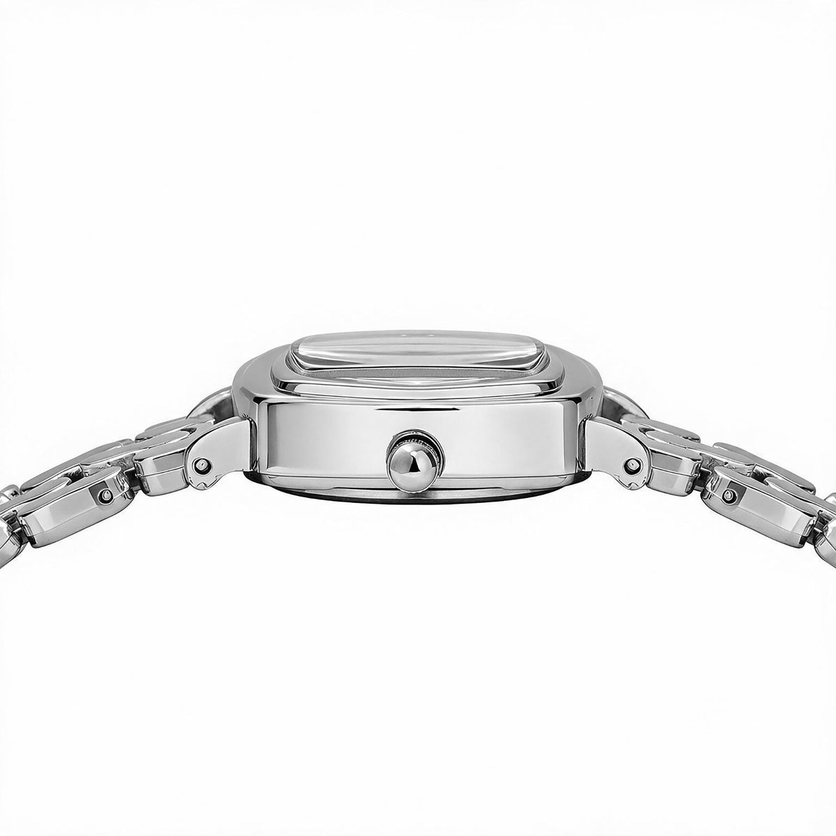 JeenMata Women's Monochrome Silver Watch - White Cushion Dial, Silver Stainless Steel Open-Link Bracelet, Water Resistant Dress Watch