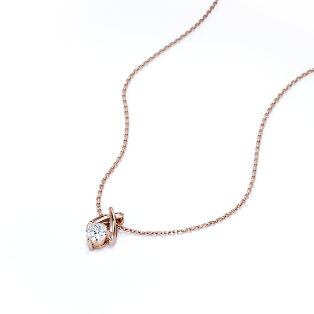 JeenMata X-Shaped Round Cut Certified Lab Diamond Pendant Necklace in 18K White Gold over Silver