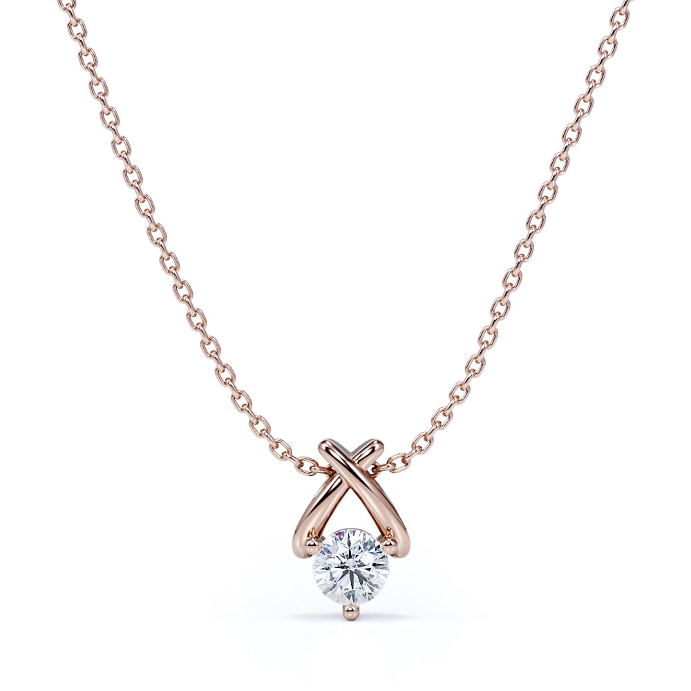 JeenMata X-Shaped Round Cut Certified Lab Diamond Pendant Necklace in 18K White Gold over Silver