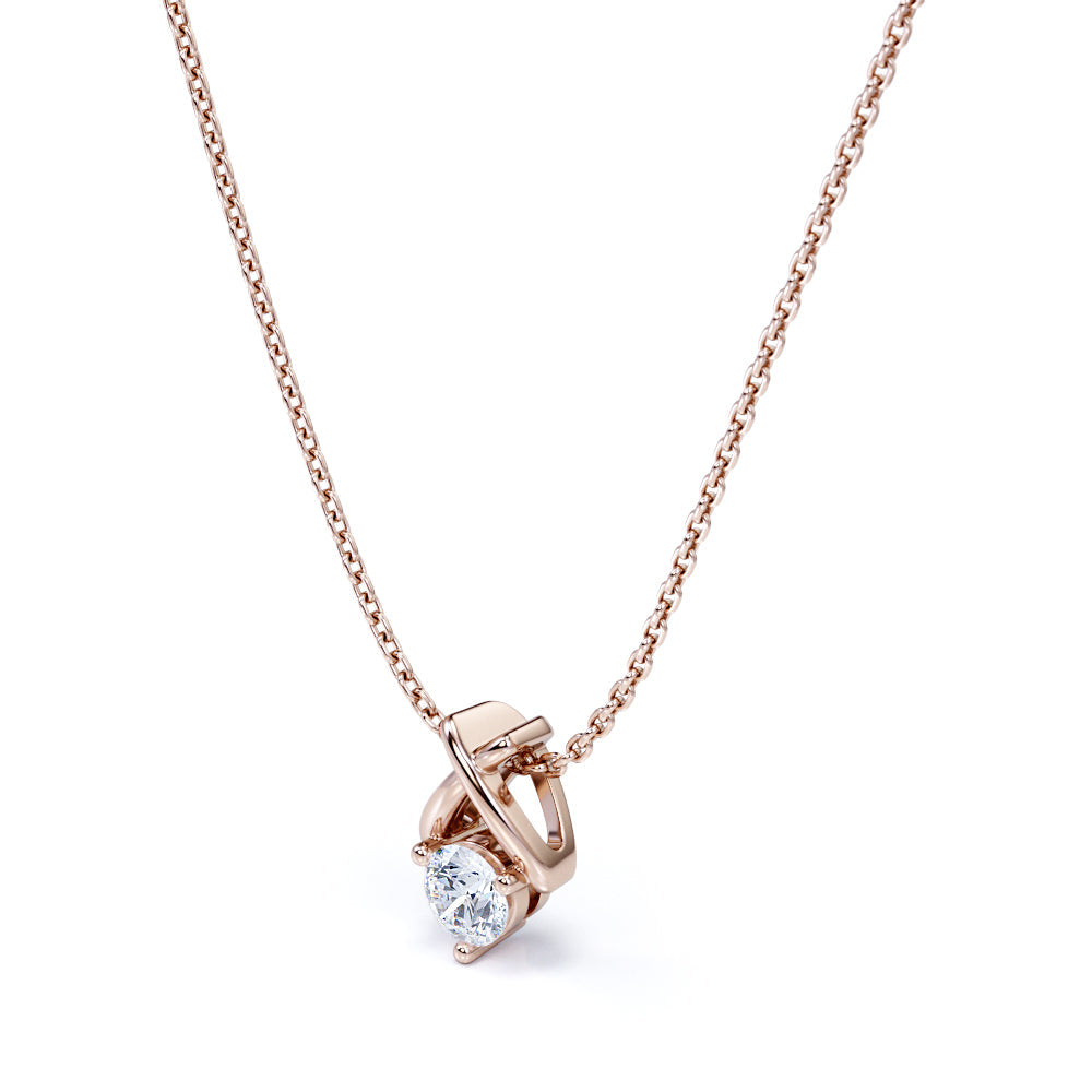 JeenMata X-Shaped Round Cut Certified Lab Diamond Pendant Necklace in 18K White Gold over Silver