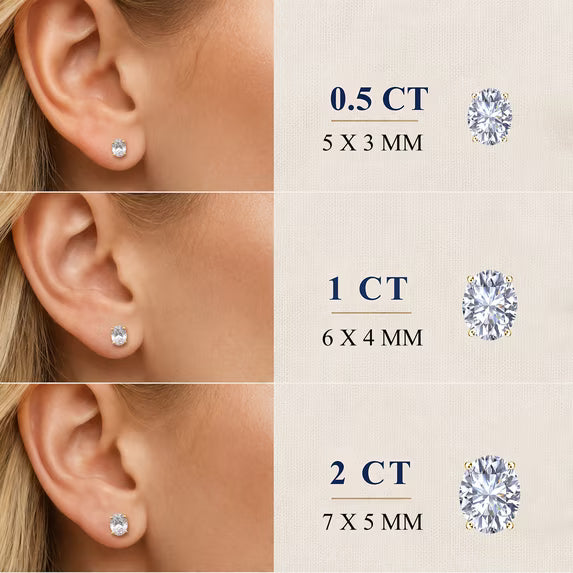 JeenMata 0.5 Carat Oval Solitaire Moissanite Stud Earrings for Women, Earrings for Men, 18K Yellow Gold Plated, Hypoallergenic Earrings, D VS1, Stud Earring for Woman, Jewelry, Gift, Earrings