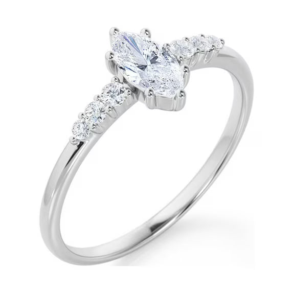 JeenMata 1 Carat Elegant Marquise Cut Engagement Ring in 18K White Gold Plating for Women