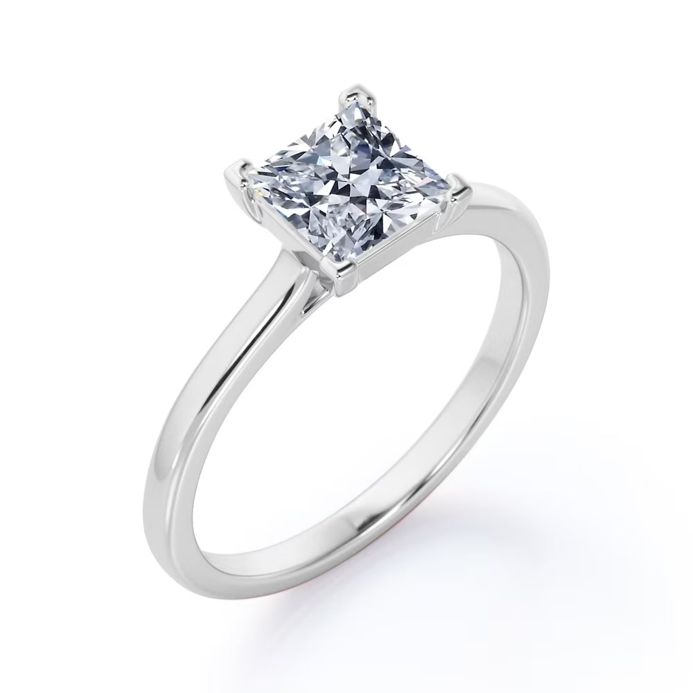 JeenMata 4 Prong - 2 Carat Princess Cut - Solitaire Engagement Ring in 18K White Gold Plating for Women