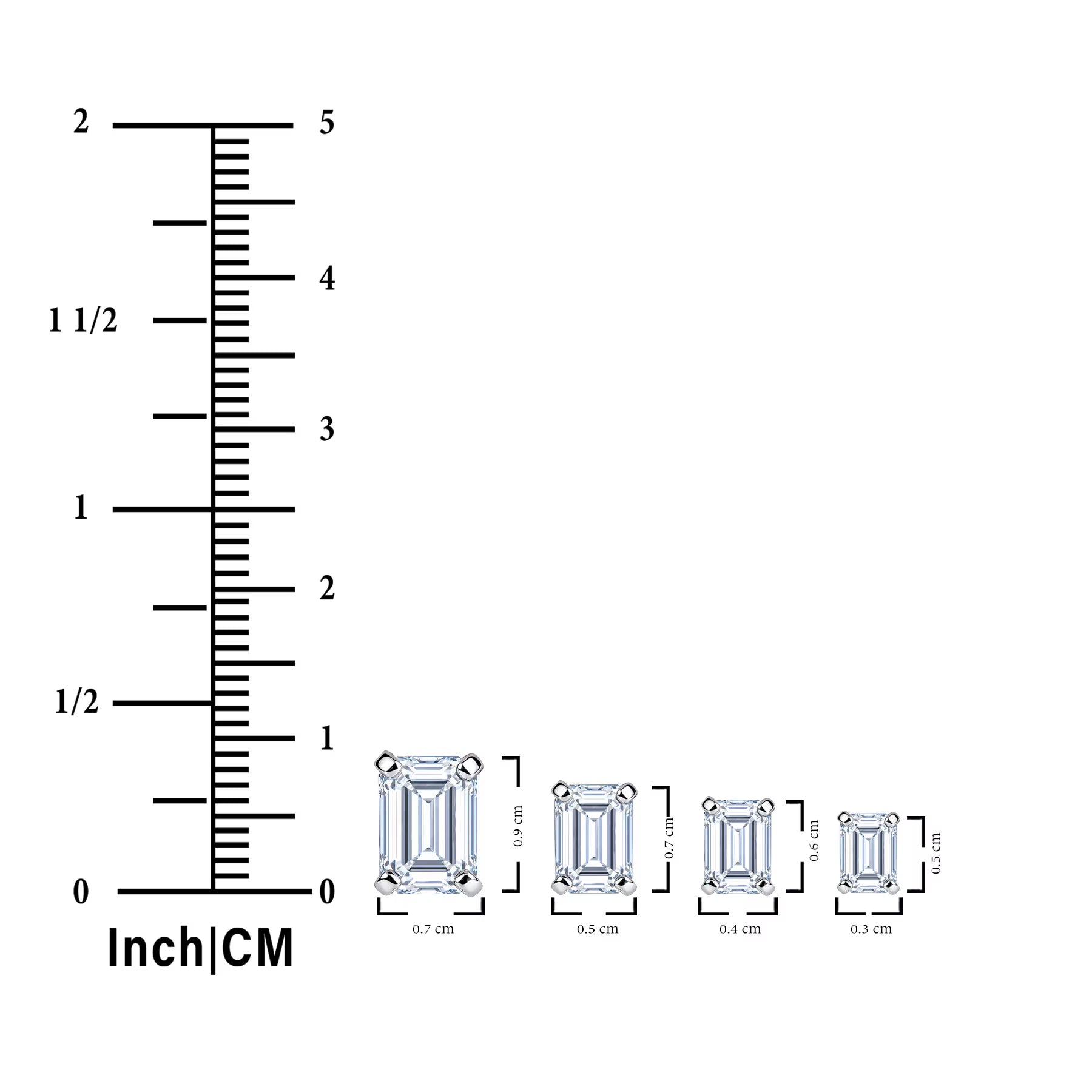 JeenMata Minimalist 2 Carat Emerald Cut Moissanite Solitaire Stud Earrings in 18k White Gold Plating for Women