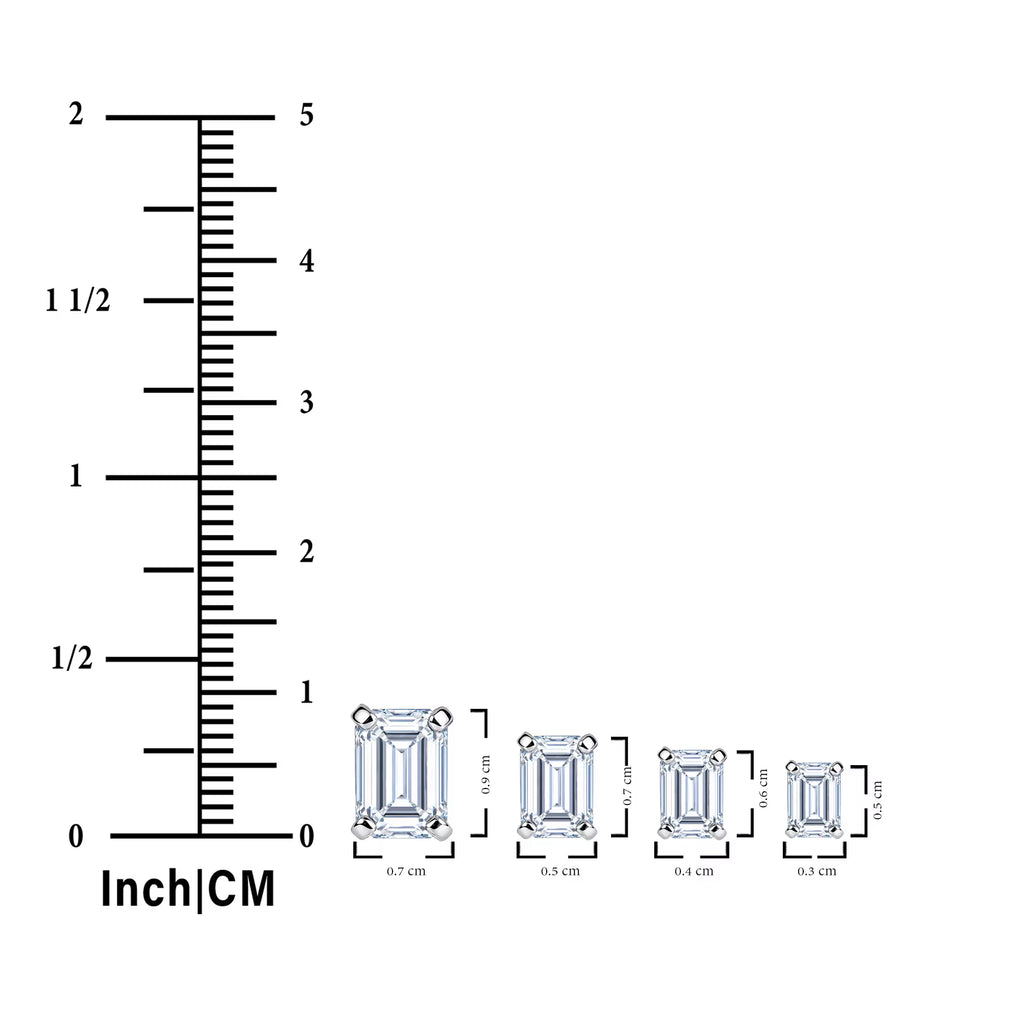 JeenMata 1 Carat Emerald Cut Moissanite Minimalist Solitaire Stud Earrings in 18k White Gold Plating for Women