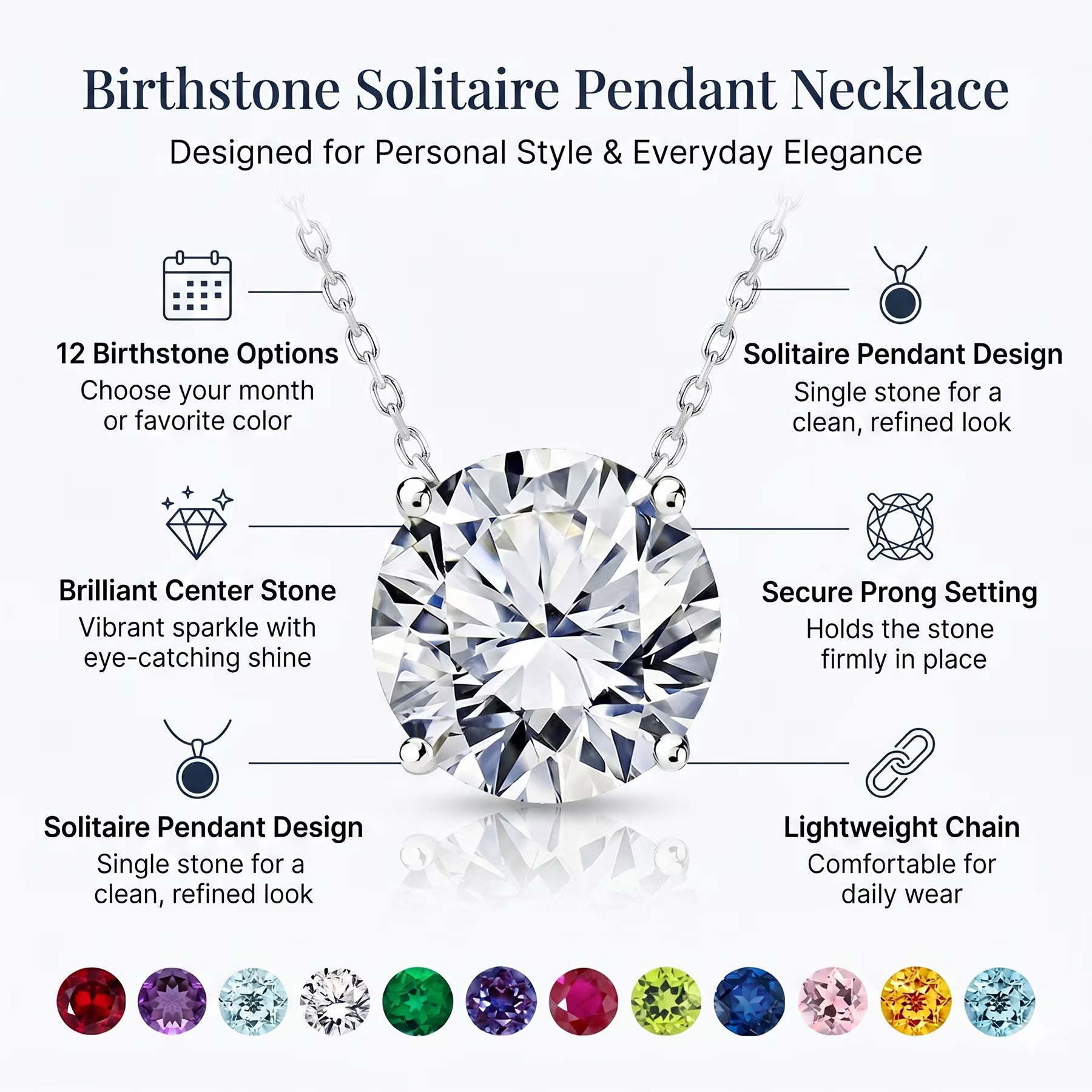JeenMata 2 Carat August Birthstone Necklace for Women, Peridot Solitaire Pendant in 18K White Gold Plated, Birthday Anniversary Wedding Gift for Girlfriend Wife, Her, Woman, Teen