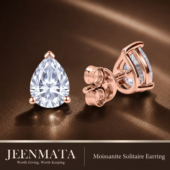 JeenMata 0.5 Carat Pear Solitaire Moissanite Stud Earrings for Women, Earrings for Men, 18K Rose Gold Plated, Hypoallergenic Earrings, D VS1, Stud Earring for Woman, Jewelry, Gift, Earrings