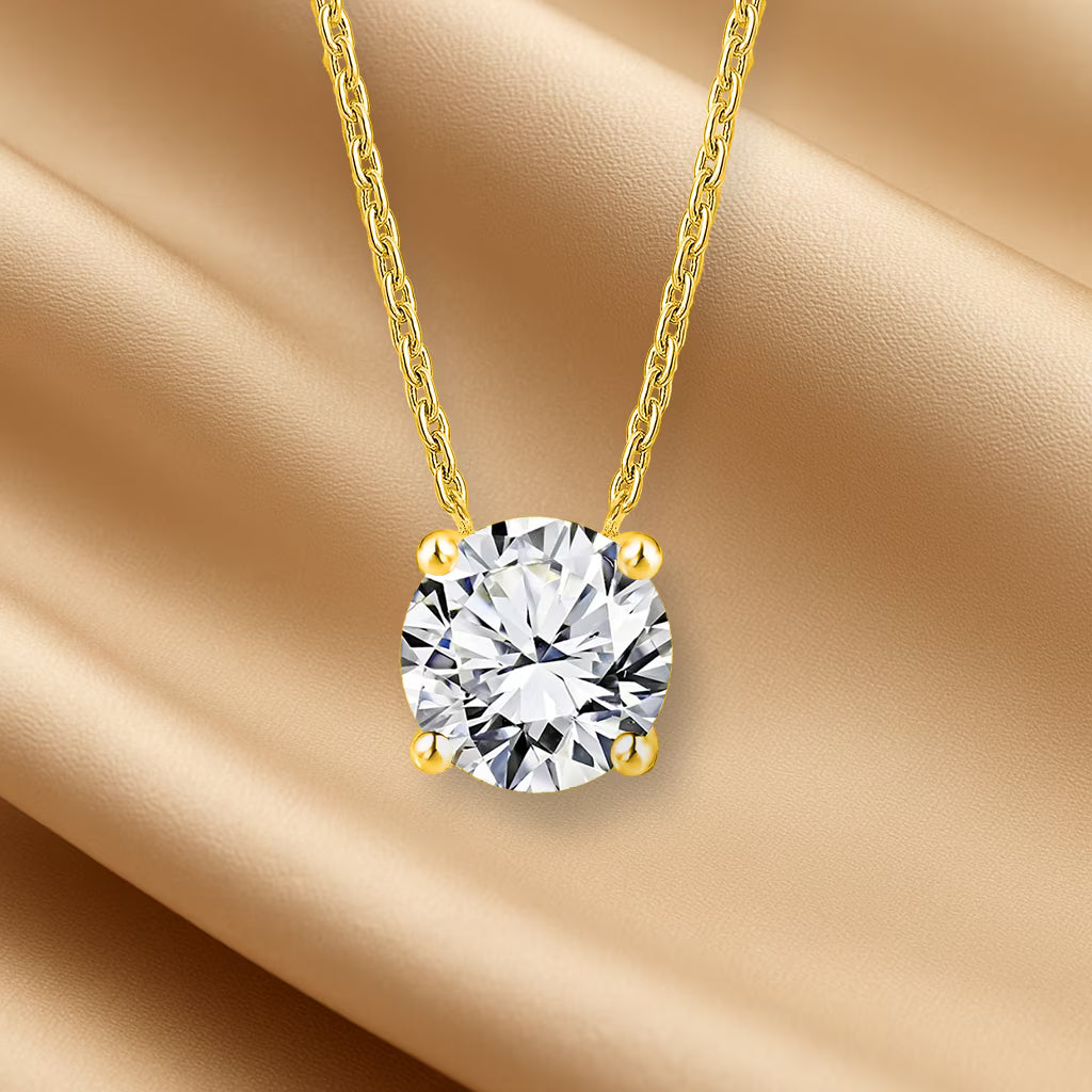 JeenMata 1 Carat Moissanite - April Birthstone Solitaire Pendant Necklace in 18K Yellow Gold over Silver, Female, Adult