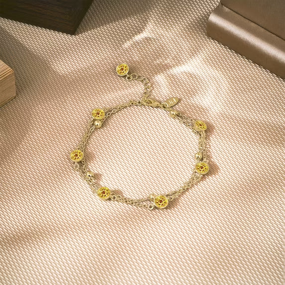 JeenMata 3.5 Carat November Citrine Birthstone Double Layer Bracelet - in Yellow Gold Plating for Women