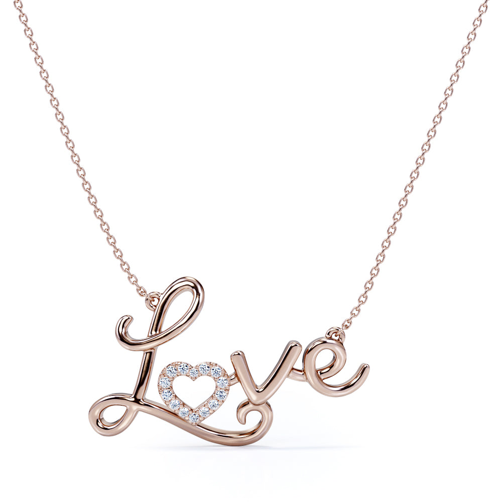 Enchanting Love Real Diamond Pendant Necklace in 18K White Gold over Silver