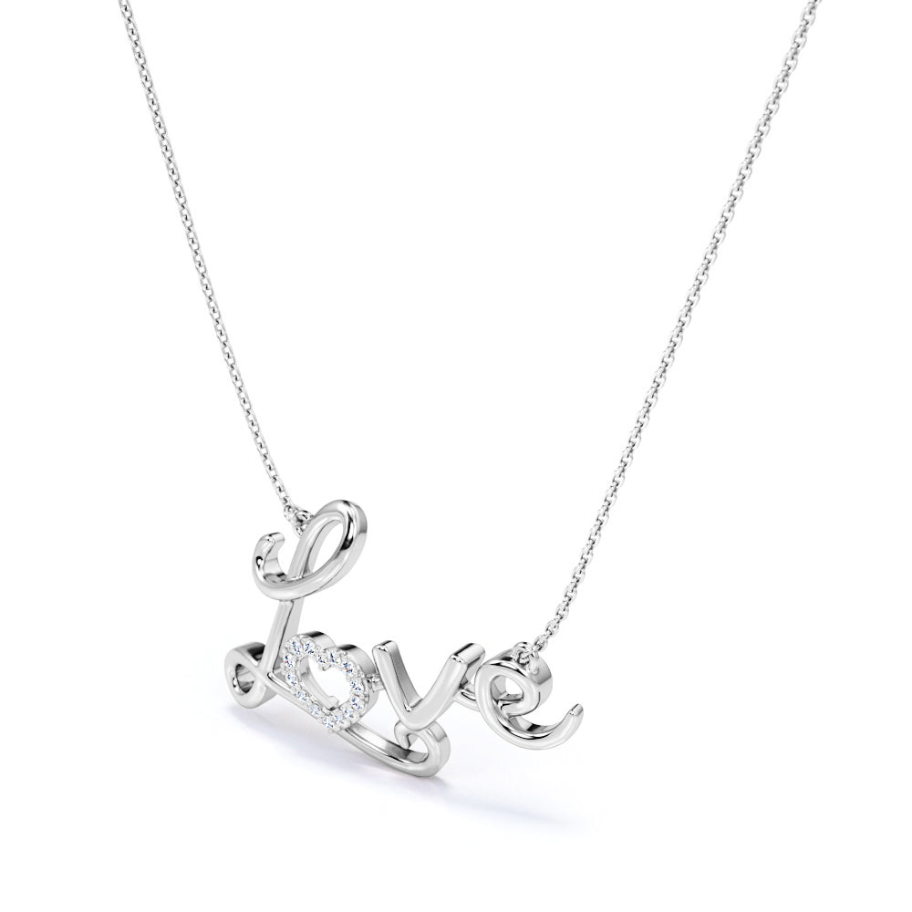 Enchanting Love Real Diamond Pendant Necklace in 18K White Gold over Silver