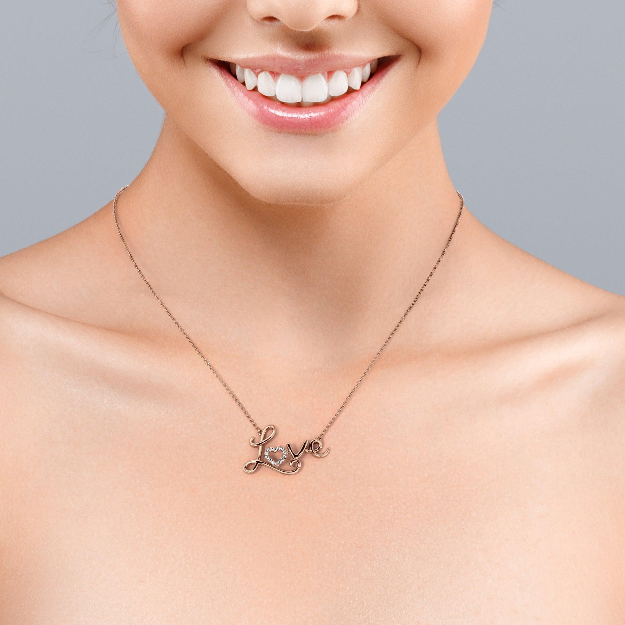 Enchanting Love Real Diamond Pendant Necklace in 18K White Gold over Silver