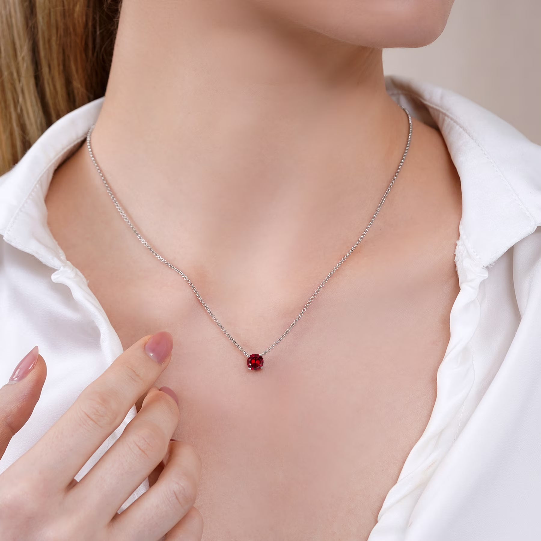 JeenMata 2 Carat January Birthstone Necklace for Women, Garnet Solitaire Pendant in 18K White Gold Plated, Birthday Anniversary Wedding Gift for Girlfriend Wife, Her, Woman, Teen