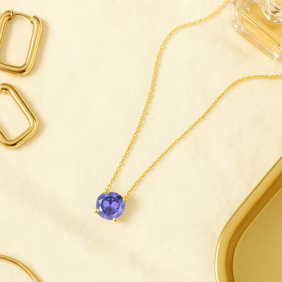 JeenMata 1.75 Carat Purple Sapphire - September Birthstone Solitaire Pendant Necklace in 18K Yellow Gold Plated, Female, Adult