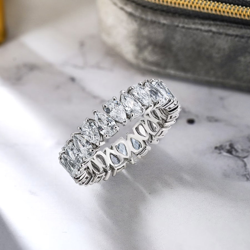 JeenMata 8.75 Carat Pear Cut Cubic Zirconia Eternity Anniversary Ring - Classic Prong Style Wedding Ring in White Gold Plating for Women