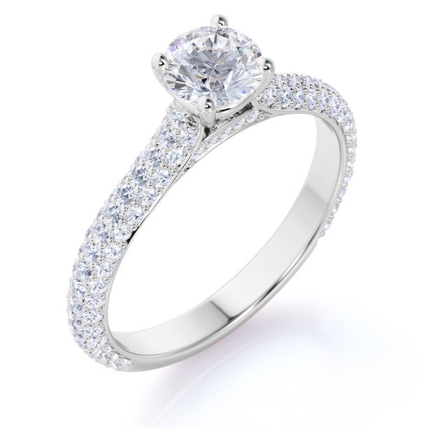 Micro Pave Set 1.50 Carat Round Cut Moissanite Engagement Ring