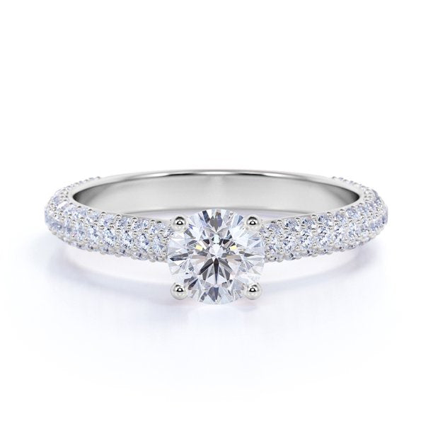 Micro Pave Set 1.50 Carat Round Cut Moissanite Engagement Ring