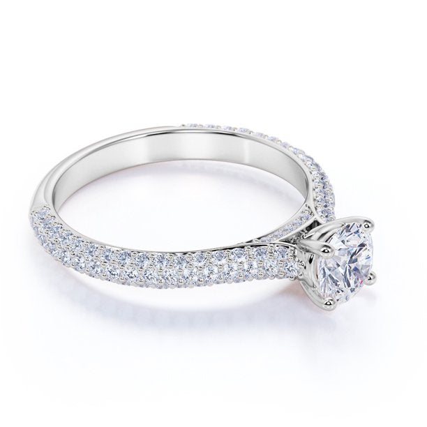 Micro Pave Set 1.50 Carat Round Cut Moissanite Engagement Ring