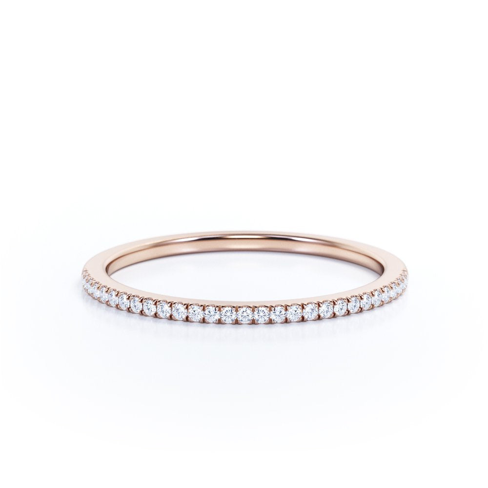 JeenMata 0.25 Carat Moissanite Classic Round Cut Pave Accented Wedding Band in 18K Rose Gold Plating for Women