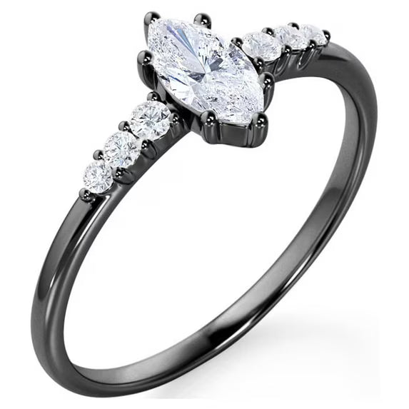 JeenMata 1 Carat Elegant Marquise Cut Engagement Ring in 18K White Gold Plating for Women