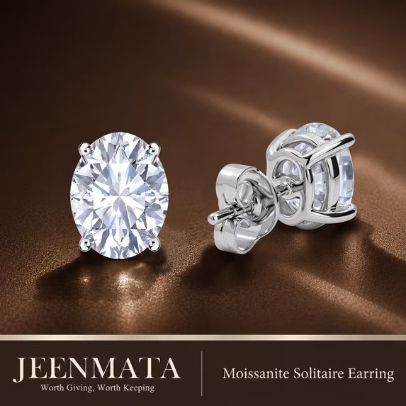 JeenMata 4 Carat Oval Solitaire Moissanite Stud Earrings for Women, Earrings for Men, 18K White Gold Plated, Hypoallergenic Earrings, D VS1, Stud Earring for Woman, Jewelry, Gift, Earrings