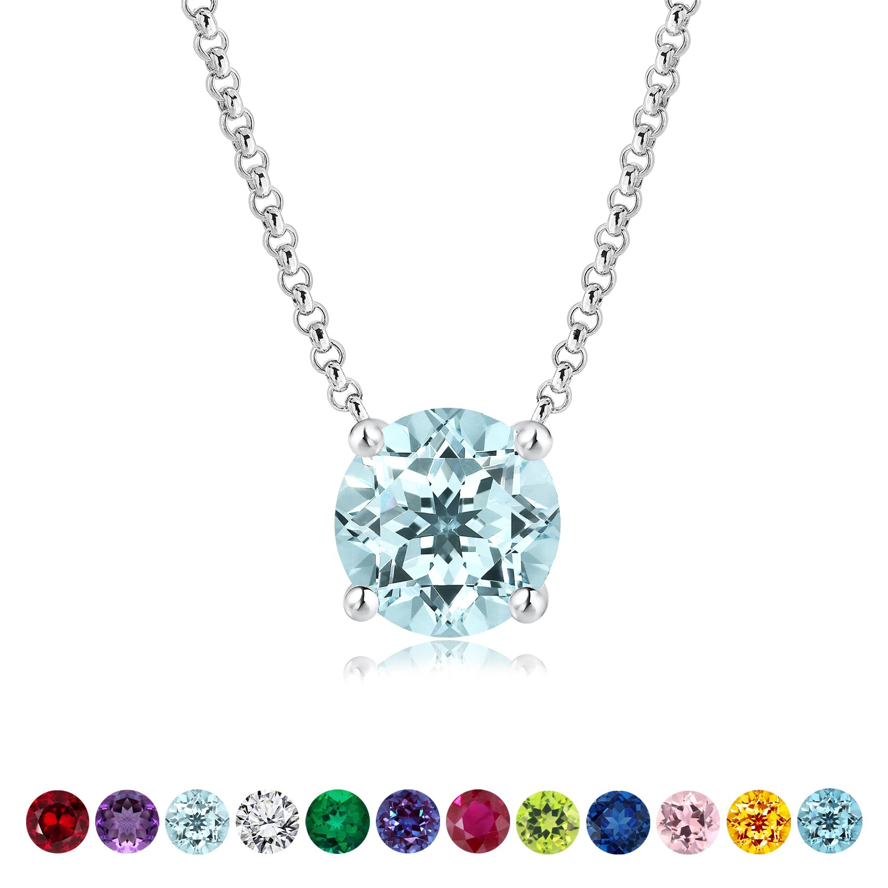 JeenMata 1 Carat Aquamarine - March Birthstone Solitaire Pendant Necklace in 18K Yellow Gold Plated, Female, Adult
