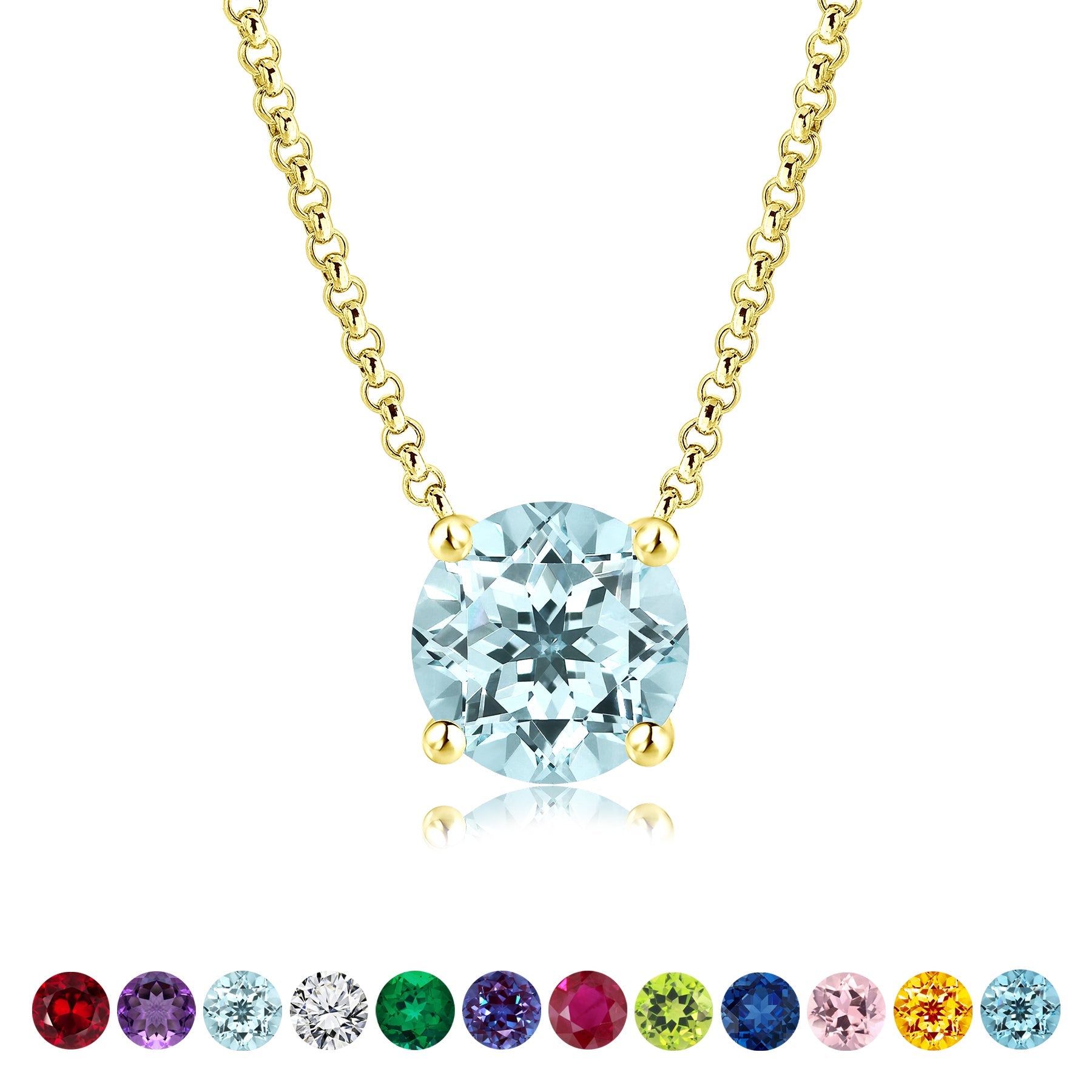 JeenMata 1 Carat Aquamarine - March Birthstone Solitaire Pendant Necklace in 18K Yellow Gold Plated, Female, Adult