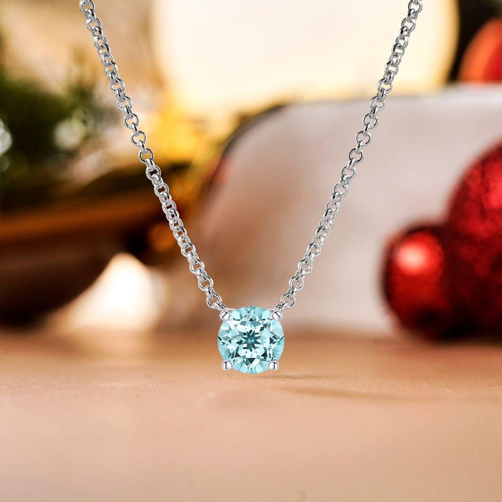 JeenMata 1 Carat Aquamarine - March Birthstone Solitaire Pendant Necklace in 18K Yellow Gold Plated, Female, Adult