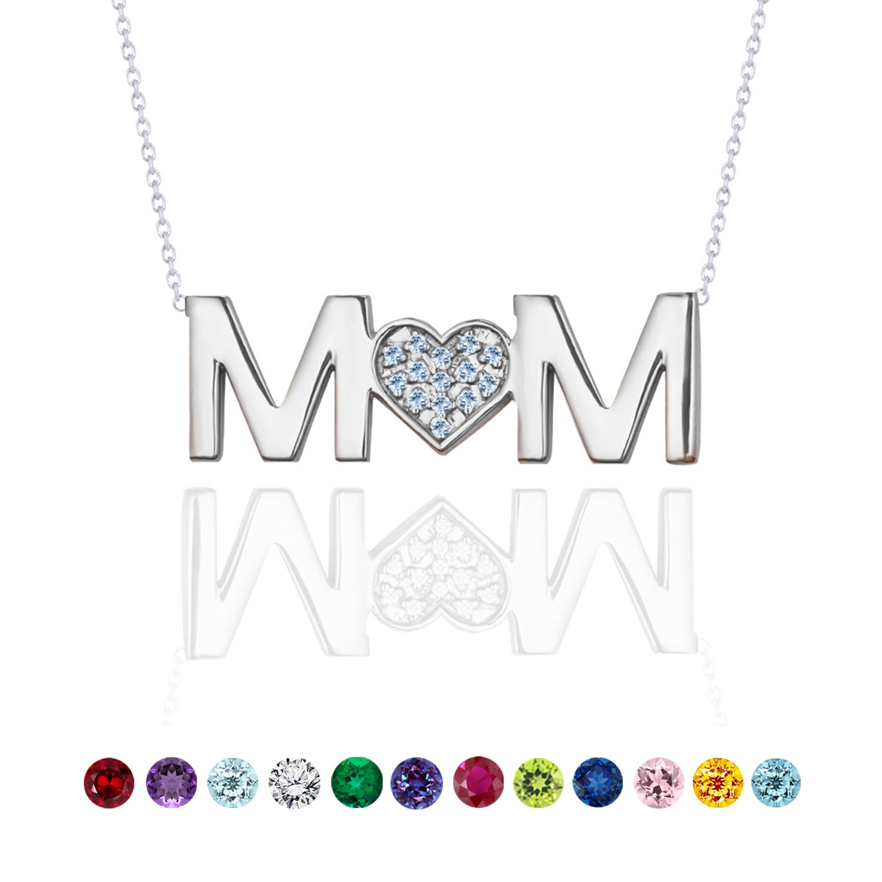MOM Pendant Necklace - Ice Blue Stone - March Birthstone in 18K White Gold over Sterling Silver