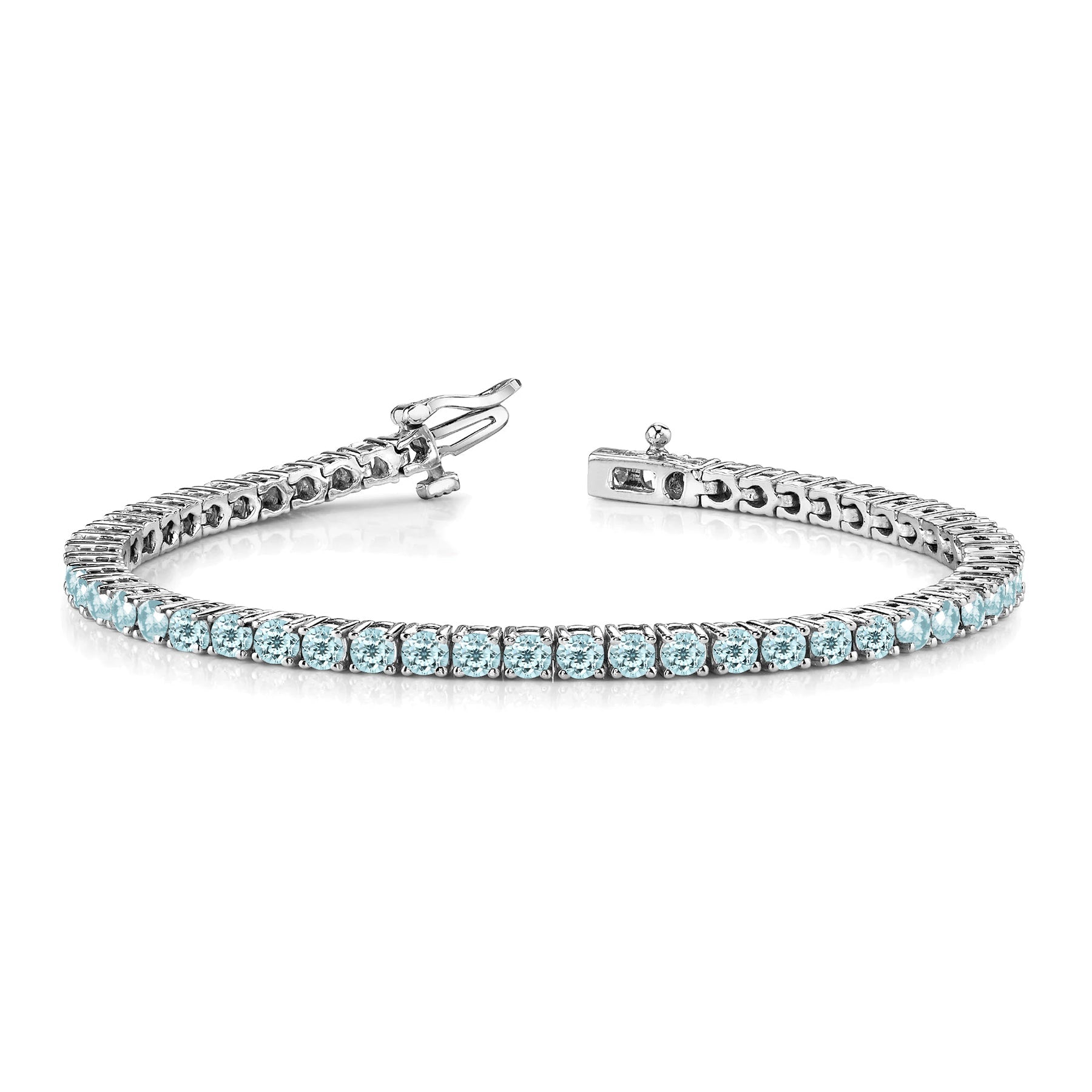 Classic 5.5 TCW Round Cut March - Aquamarine - Birthstone Tennis Bracelet Eternity Design - White Gold Plating, Female, Adult