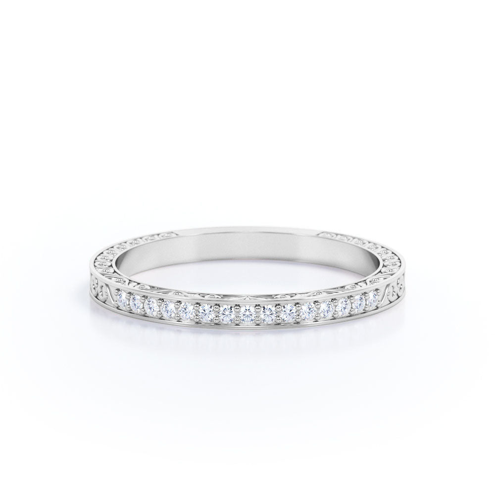 JeenMata Art-Deco 0.25 Carat April Birthstone Victorian Style Round Cut Wedding Band in 18K White Gold Plating for Women