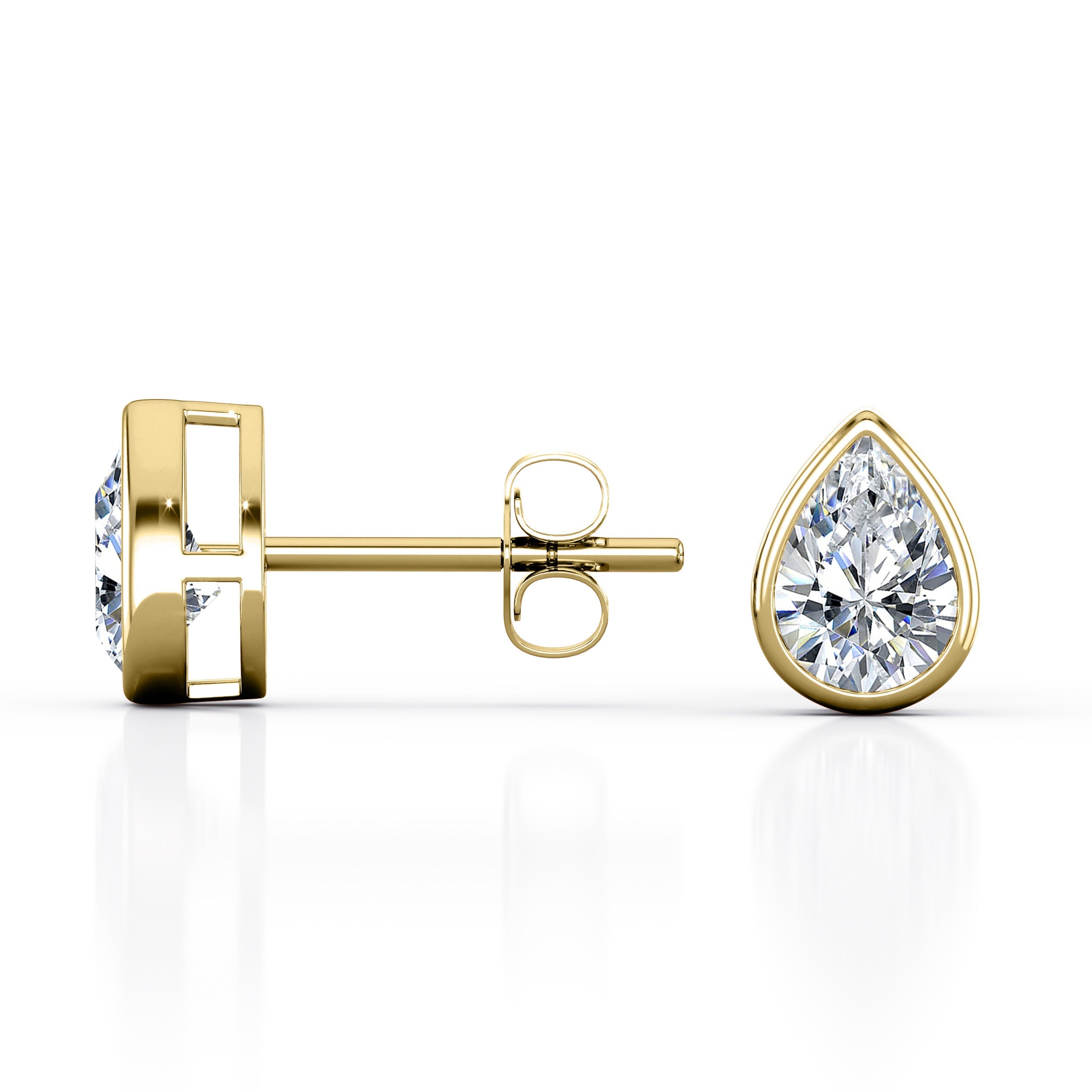 JeenMata Bezel Set 1 Carat Pear Shaped Moissanite Solitaire Stud Earrings In 18K White Gold Plating Over Silver