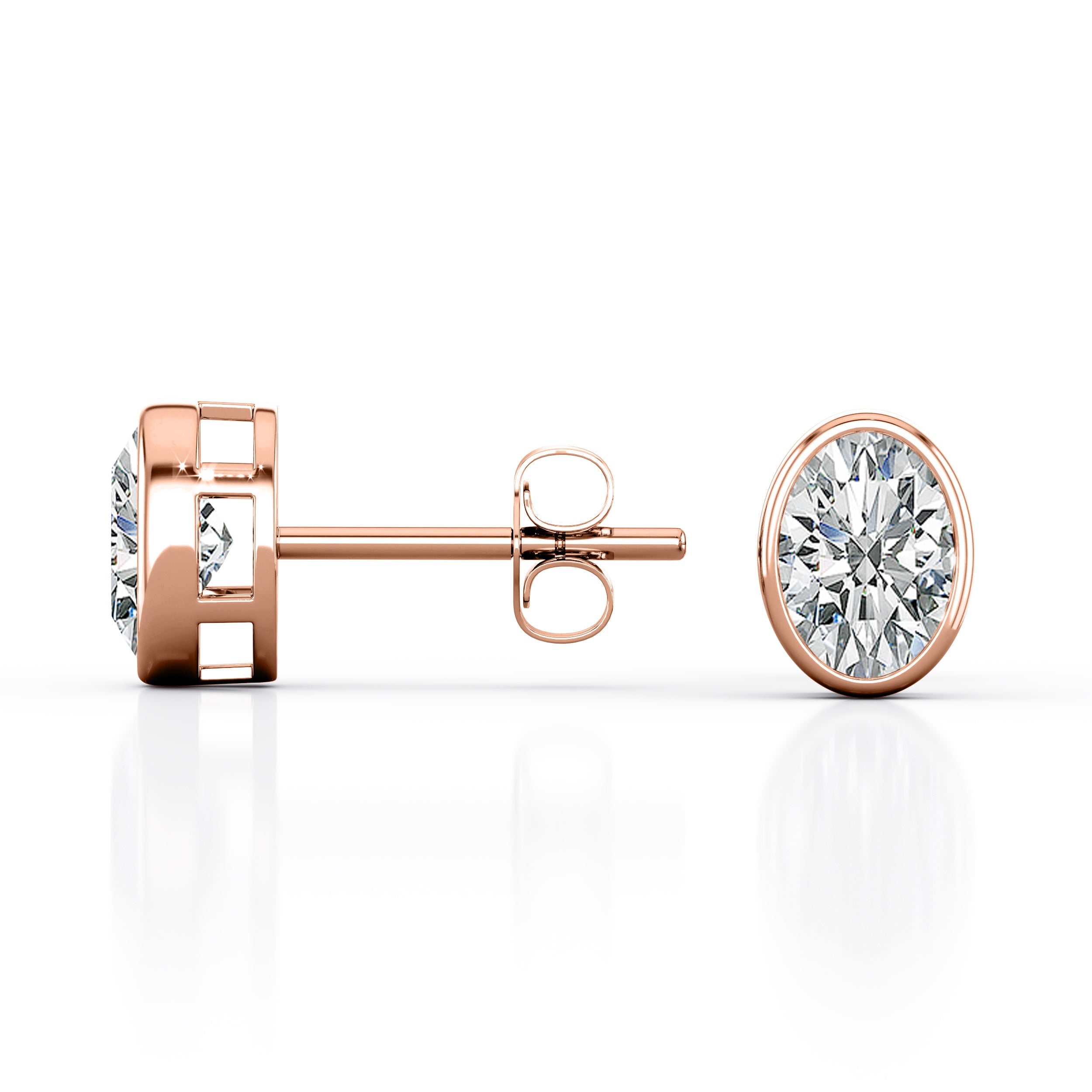 JeenMata Bezel Set 1 Carat Oval Shaped Moissanite Solitaire Stud Earrings In 18K White Gold Plating Over Silver
