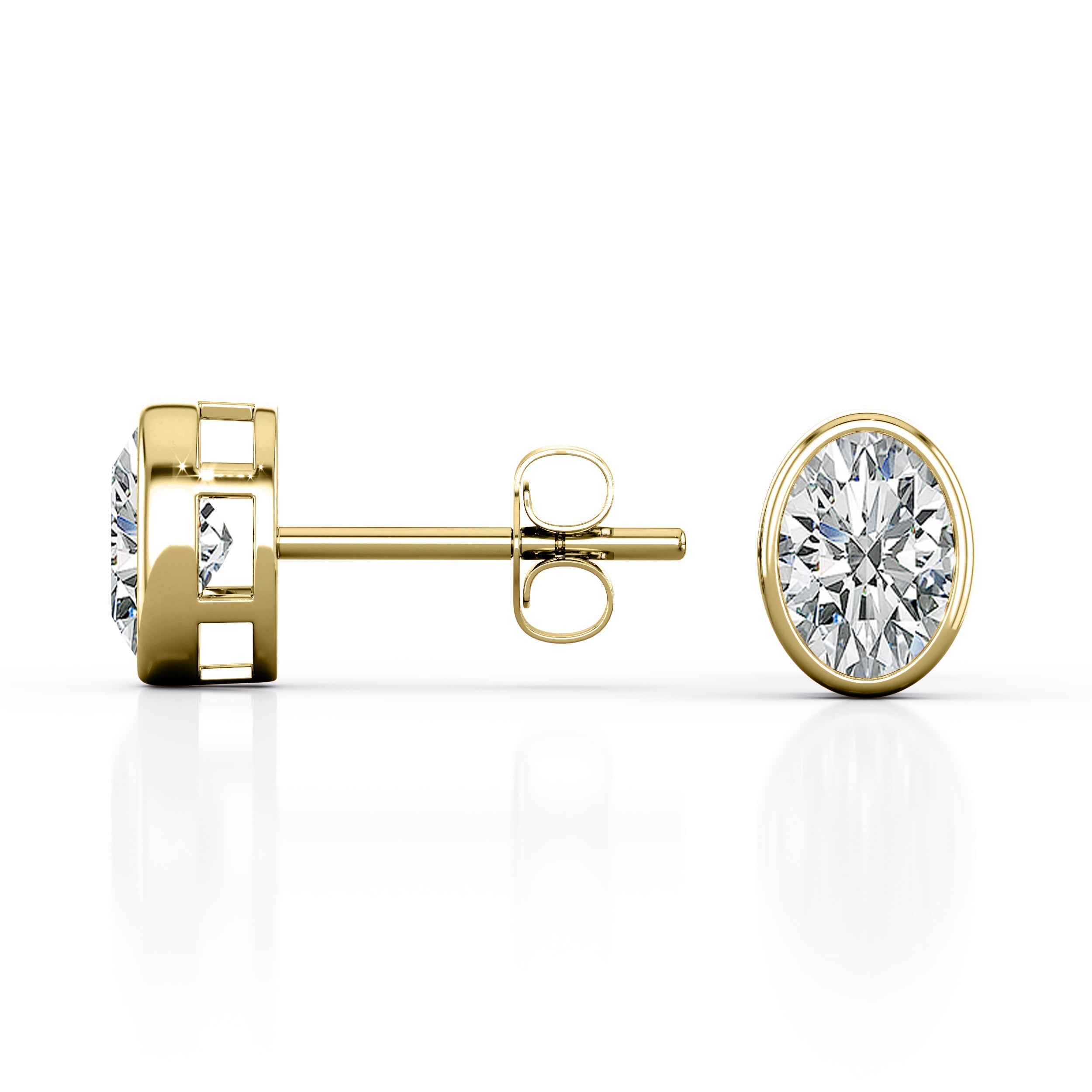 JeenMata Bezel Set 1 Carat Oval Shaped Moissanite Solitaire Stud Earrings In 18K White Gold Plating Over Silver
