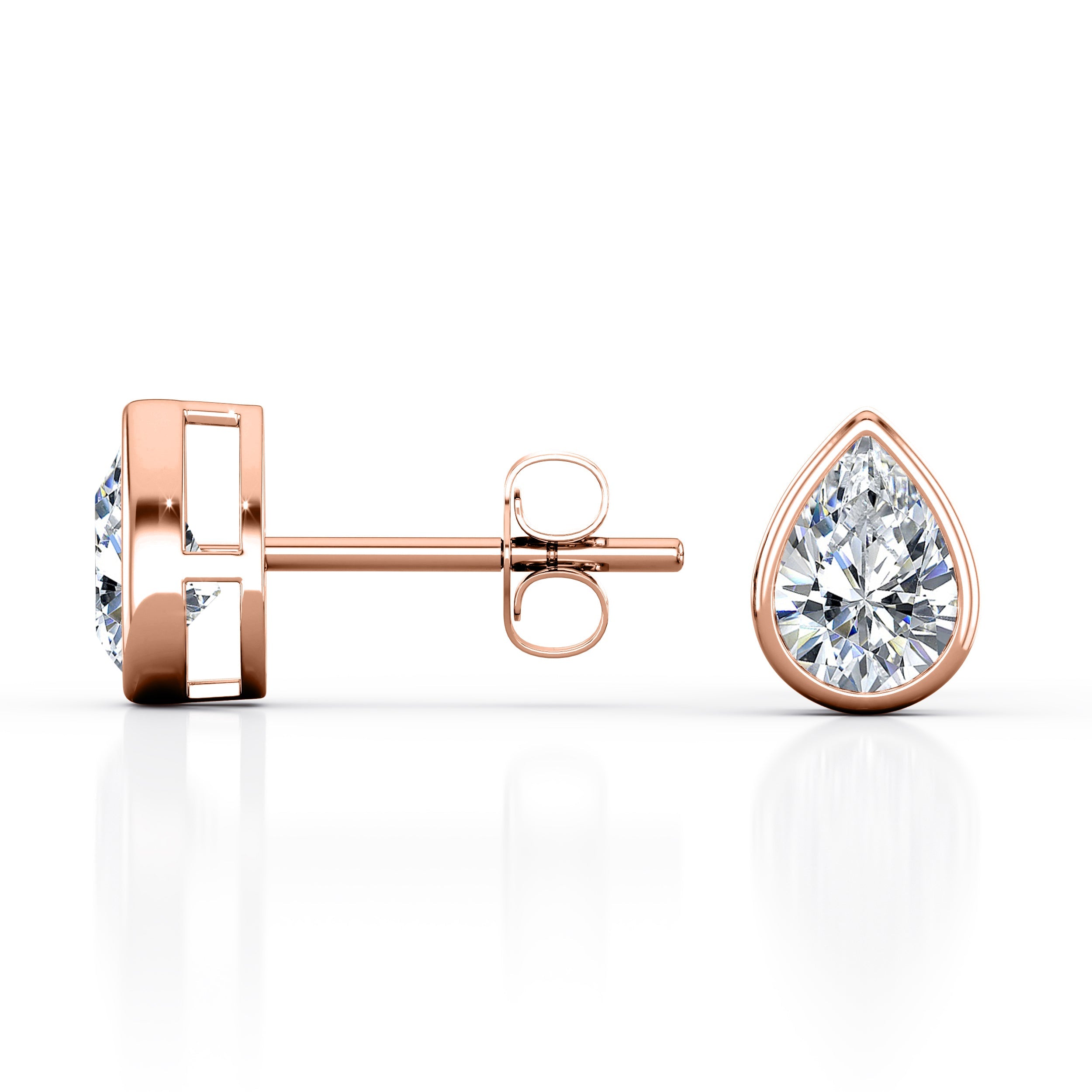 JeenMata Bezel Set 1 Carat Pear Shaped Moissanite Solitaire Stud Earrings In 18K White Gold Plating Over Silver