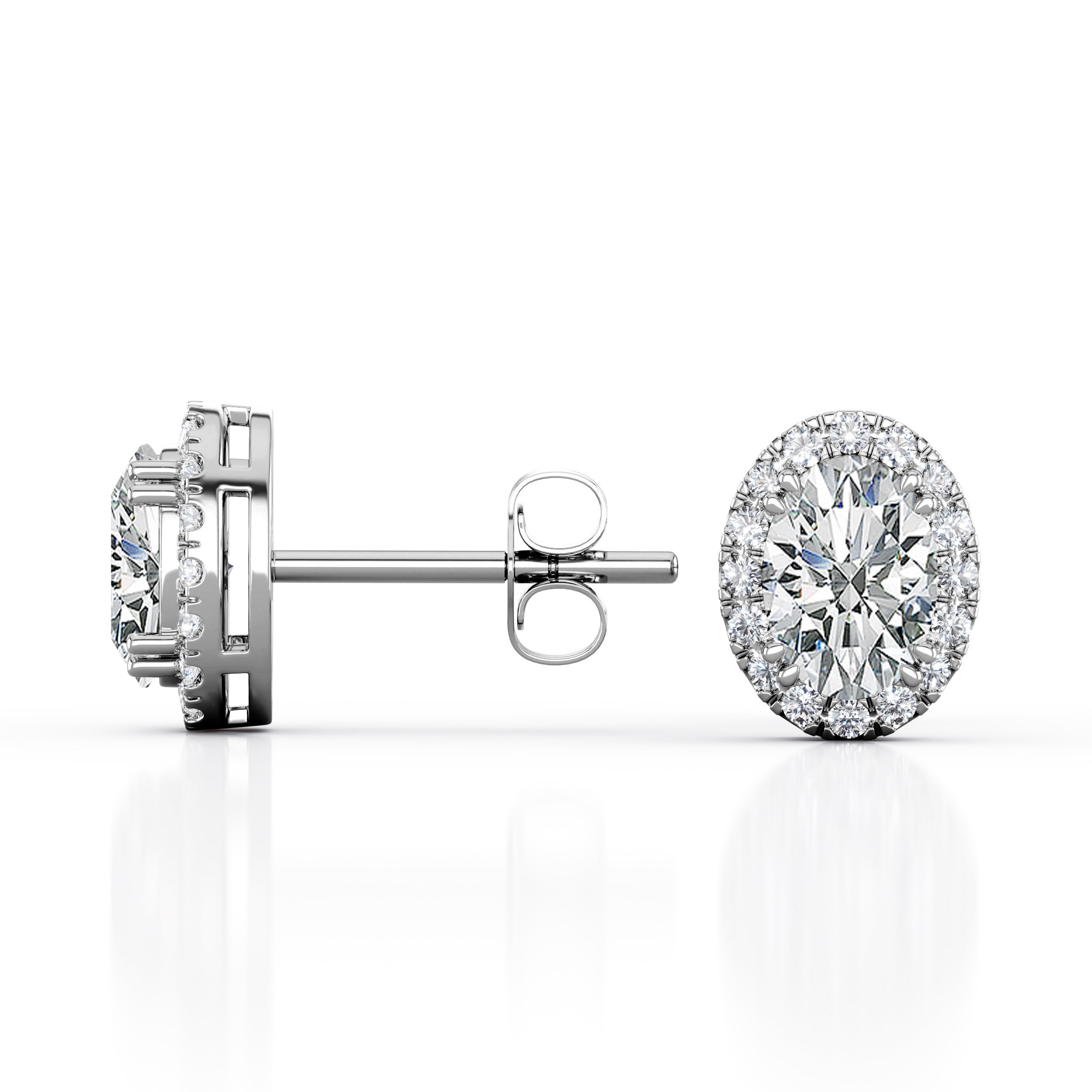 Basket Prong 1.25 Carat Oval Cut Certified Moissanite and Diamond Halo Pave Stud Earrings in Rose Gold