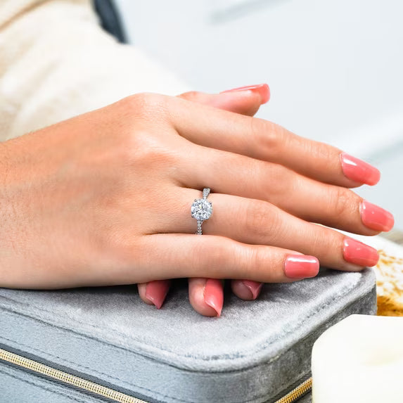 JeenMata 2 Carat infinity Round cut Moissanite Engagement Ring in 18K White Gold Plating for Women