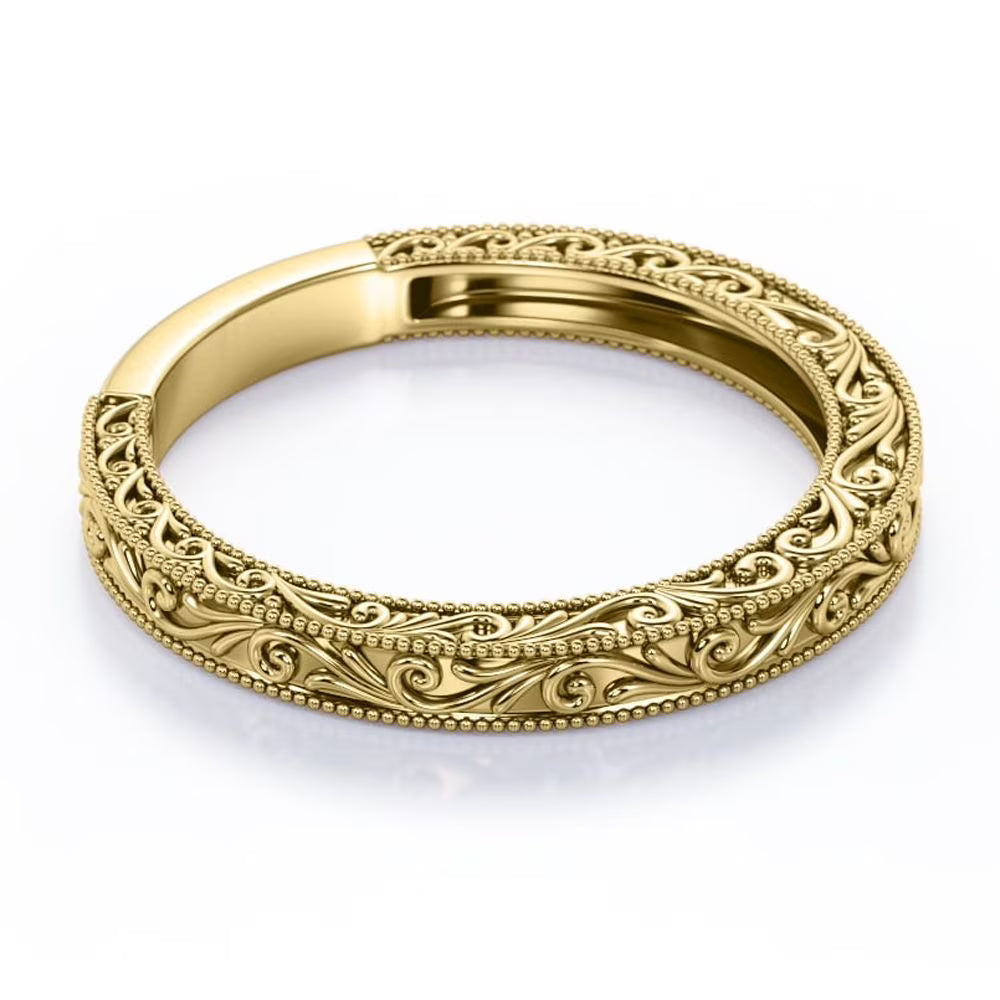 JeenMata Vintage Filigree Wedding Band - Milgrain Edge - in 18k Yellow Gold Plating for Women