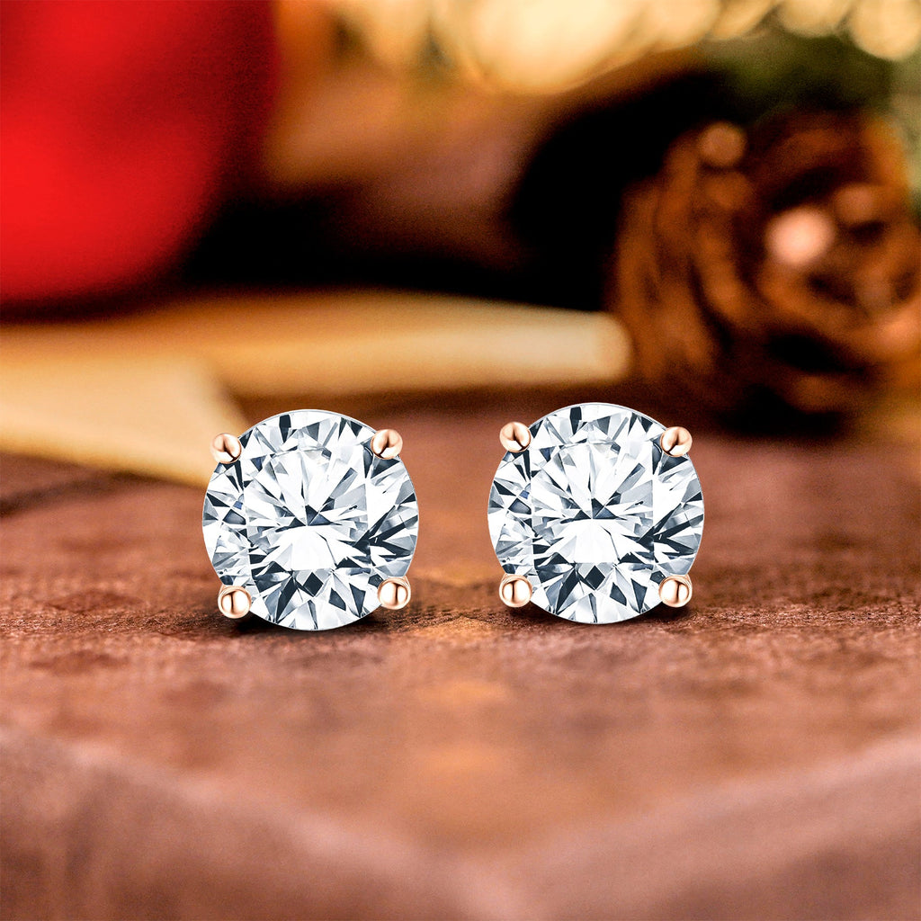 JeenMata 1 Carat Round Moissanite - 4 Prong Solitaire Stud Earrings in 18k White Gold Plating for Women
