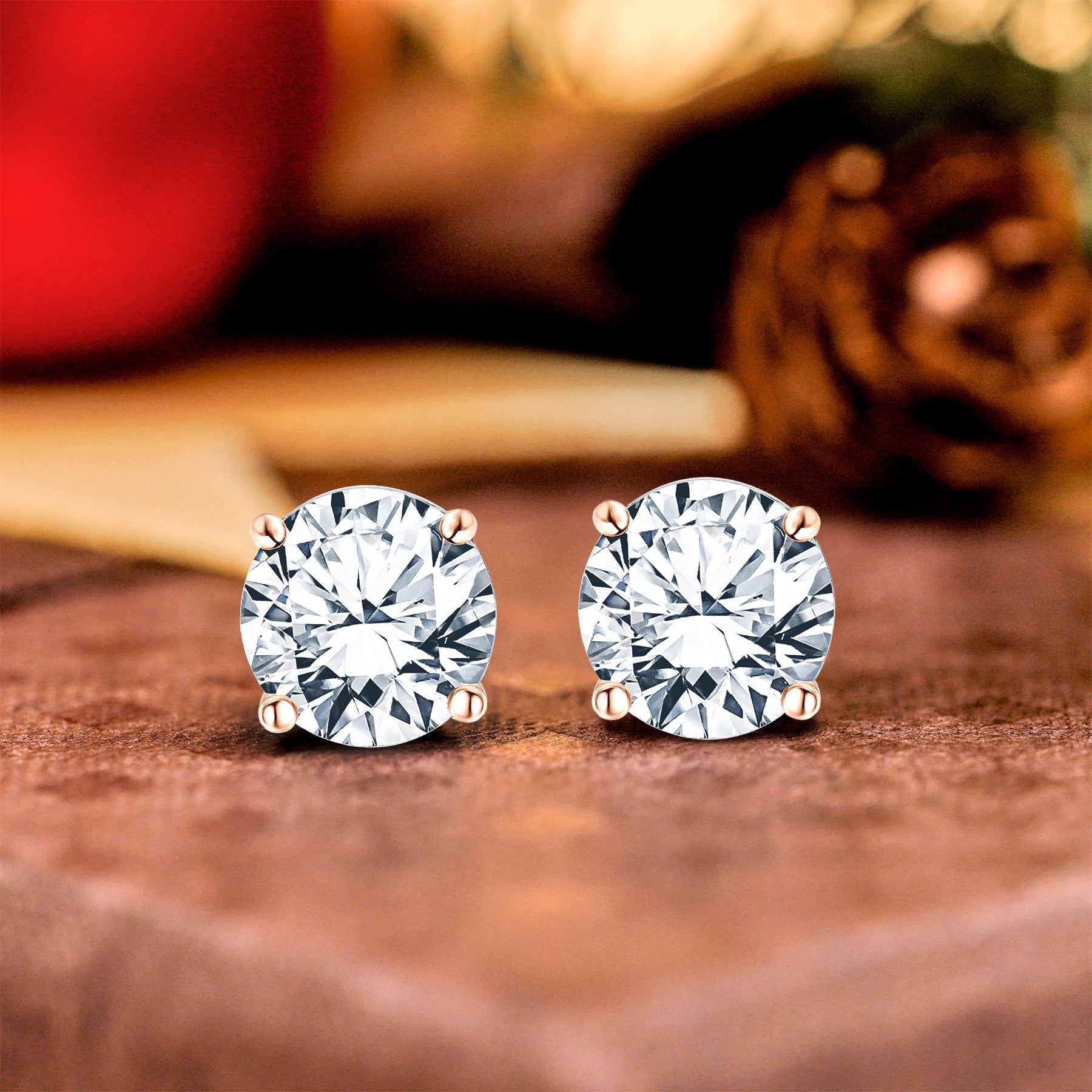 JeenMata 1 Carat Round Moissanite - 4 Prong Solitaire Stud Earrings in 18k White Gold Plating for Women