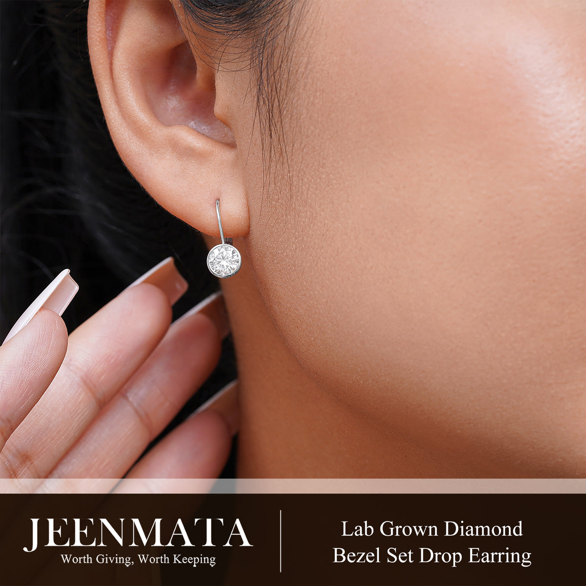 JeenMata 1.25 Carat Lab Grown Diamond Bezel Set Leverback Drop Earring - in 18K White Gold Plating Earrings for Women, Gift for Girlfriend, Mother, Her