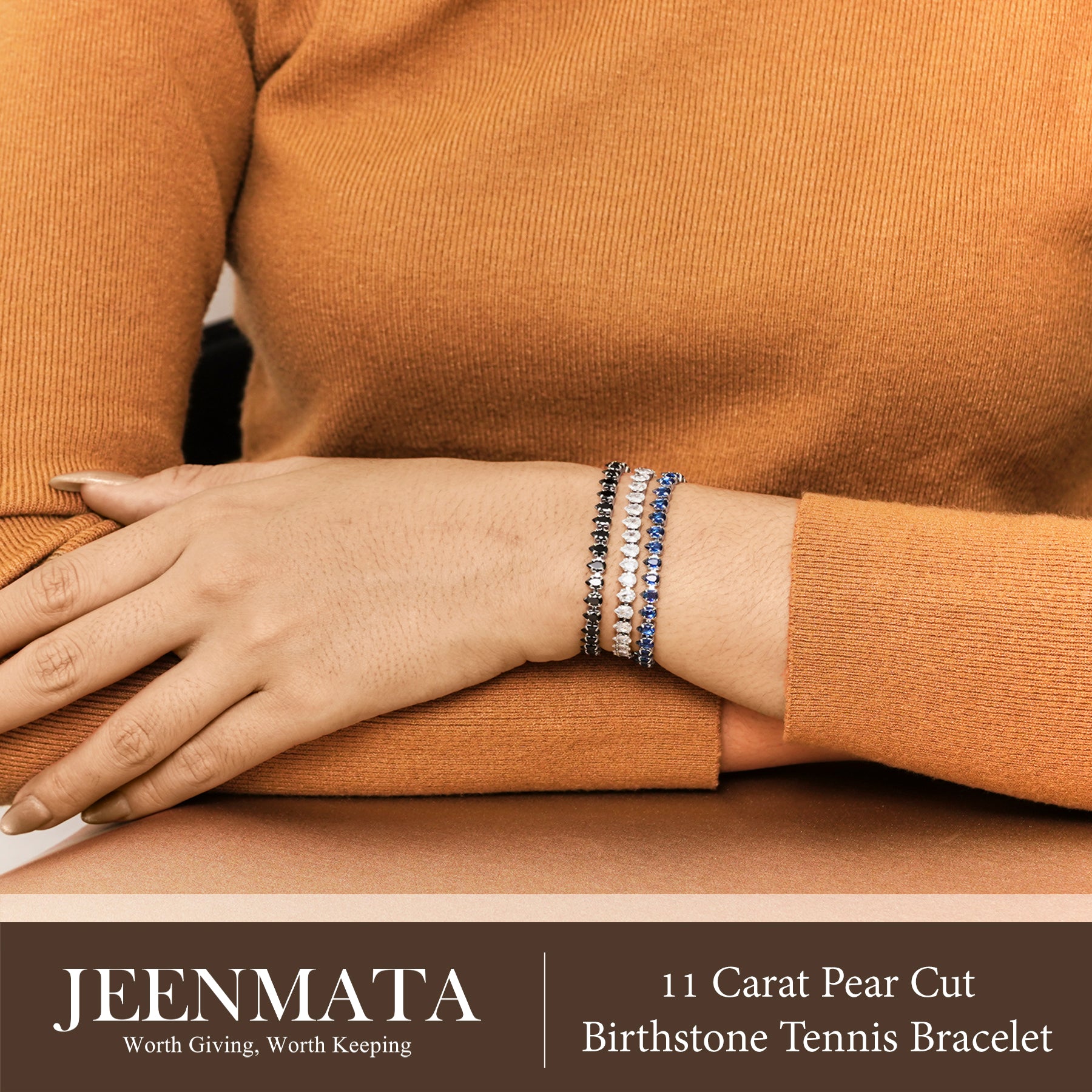 JeenMata 11 TCW November Citrine - Pear Cut Birthstone Tennis Bracelet for Women in Eternity Design - White Gold Plating, Female, Adult