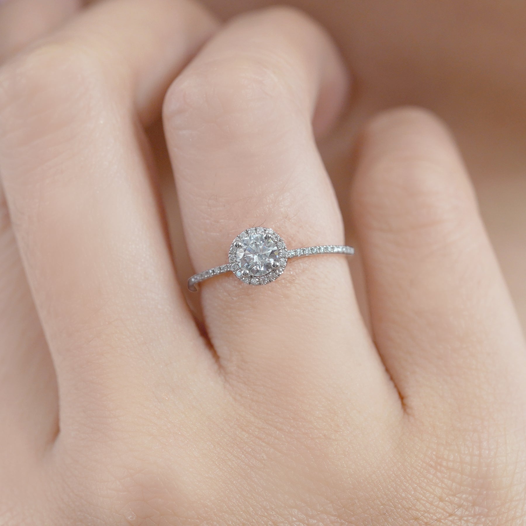 Certified 1 Ct Round Lab Diamond Halo Engagement Ring