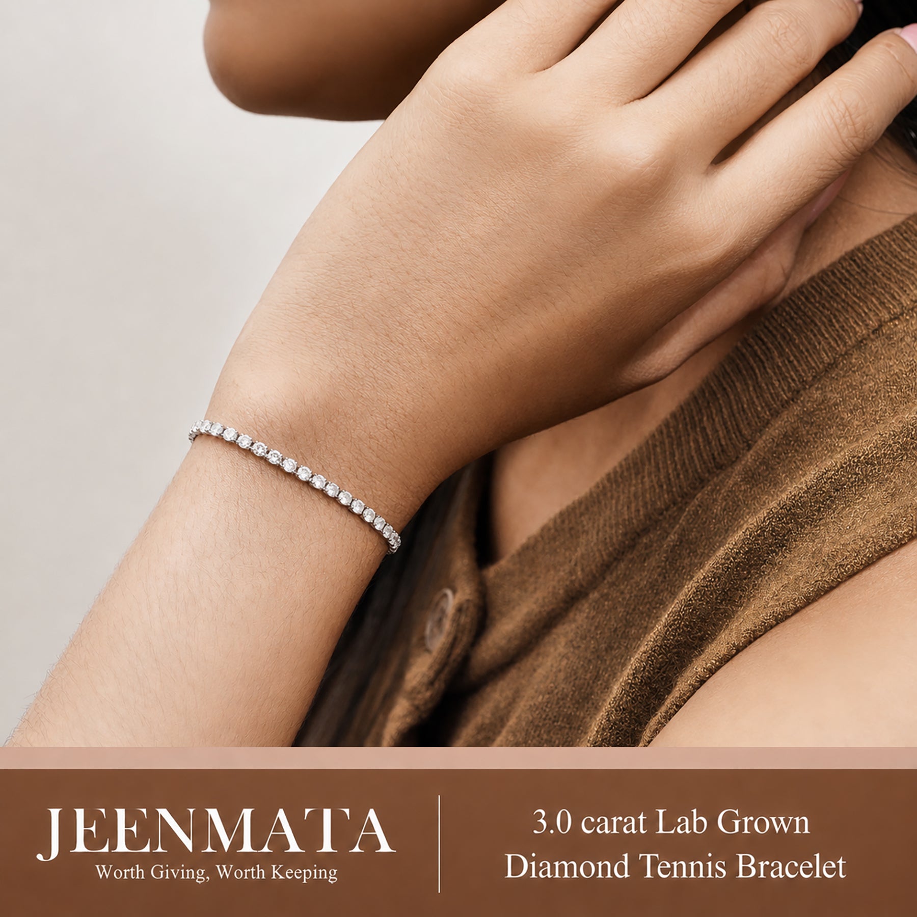 JeenMata 3 Carat Lab Grown Diamond Tennis Bracelets - 18K White Gold Plating for Women Eternity Design Bracelet