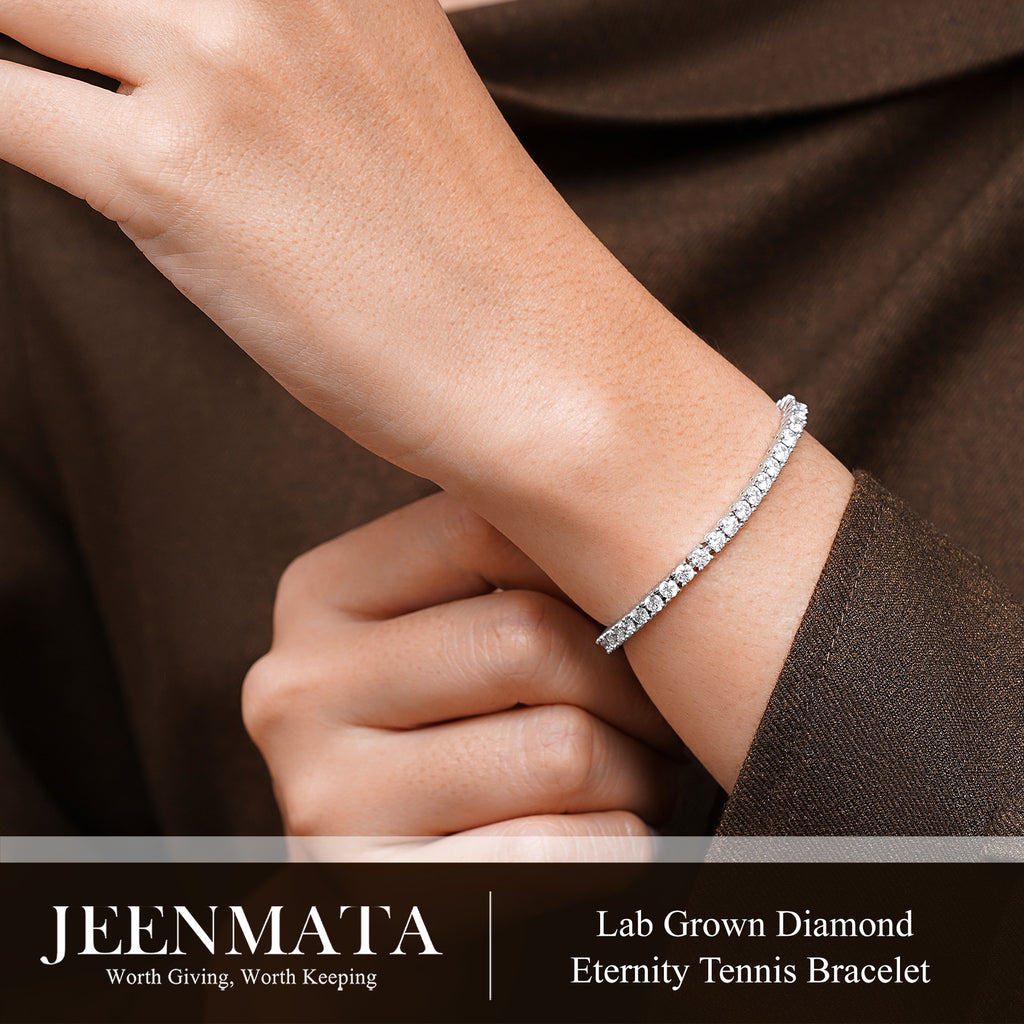 JeenMata 3 Carat Lab Grown Diamond Tennis Bracelets - 18K White Gold Plating for Women Eternity Design Bracelet