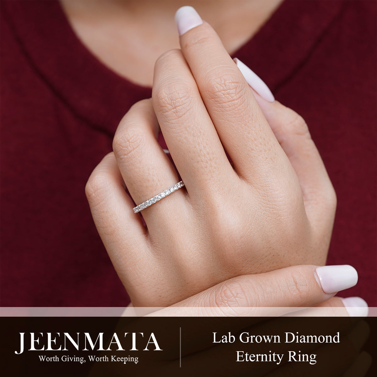 JeenMata Lab Grown Diamond Eternity Ring - Timeless Promise Gift for Women - in 18K White Gold Plating Wedding Rings