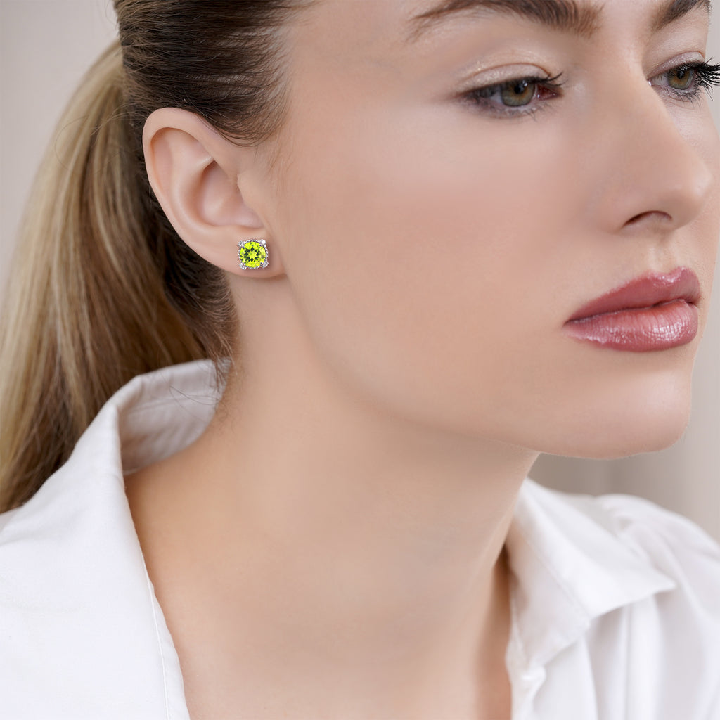 JeenMata 3.5 Carat Round Cut August Birthstone Stud Earrings - Halo Milgrain Earrings in 18K White Gold Plating for Women