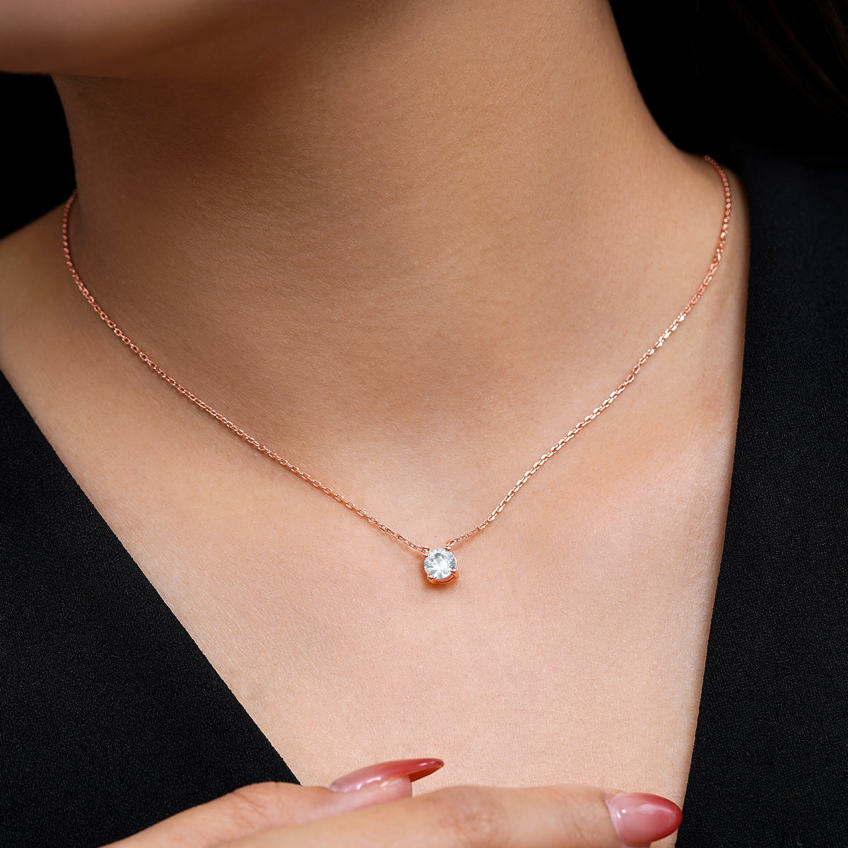 JeenMata Lab Grown Diamond 0.50 Carat Round Cut Classic Solitaire Pendant Necklace - in 18K Rose Gold Plating for Women