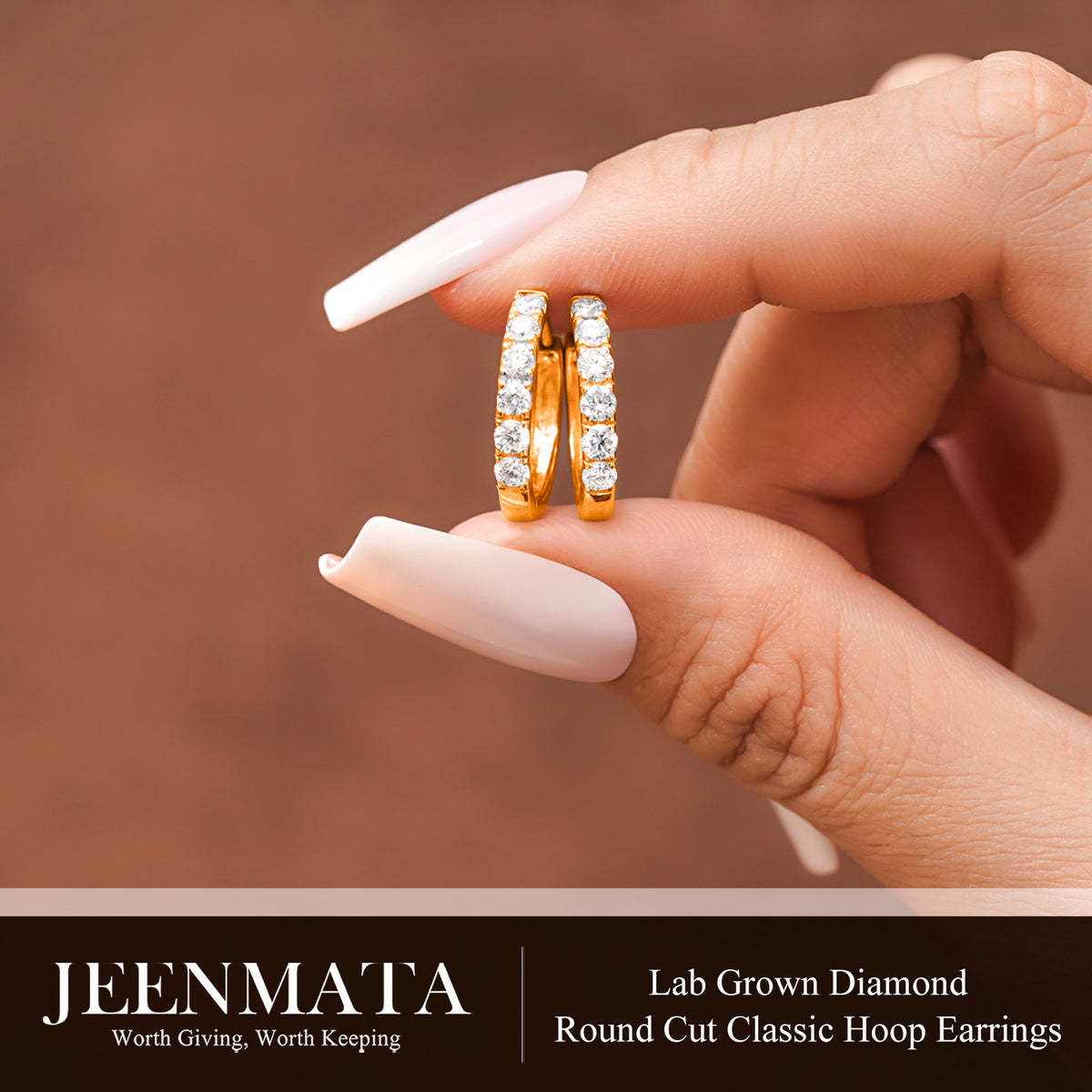JeenMata Lab Grown Diamond Hoop Earrings - Round Cut Classic Hoop Earrings for Everyday Jewelry - Yellow Gold Plating